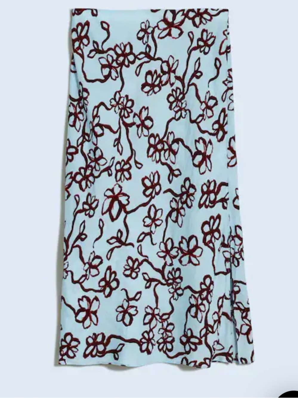 Madewell Layton Floral A-Line Midi Skirt in Light Blue & Burgundy SideSlit Sz.4